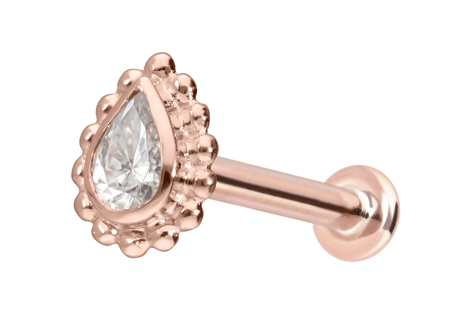 14 Karat Gold Labret Piercing mit Innengewinde MOISSANIT-TROPFEN + KUGELN